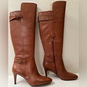NEW Ralph Lauren Boots 8 B Polo Tan Genuine Calf Leather Over The Knee In Front